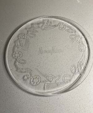 Neiman Marcus 2006 Christmas Glass Serving Platter 13” Etched Ornaments